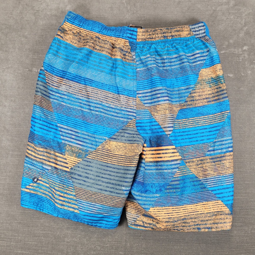 Nike‎ Mens Blue Orange Geometric Striped Board Shorts Swim Trunks Small